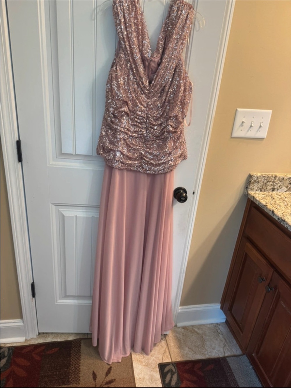 Size 18 Sequin Draped Rose Pink plus size formal Maxi Dress